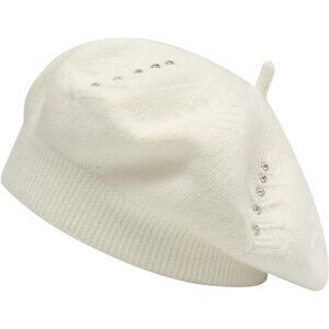 French Beret hat Rhinestones White